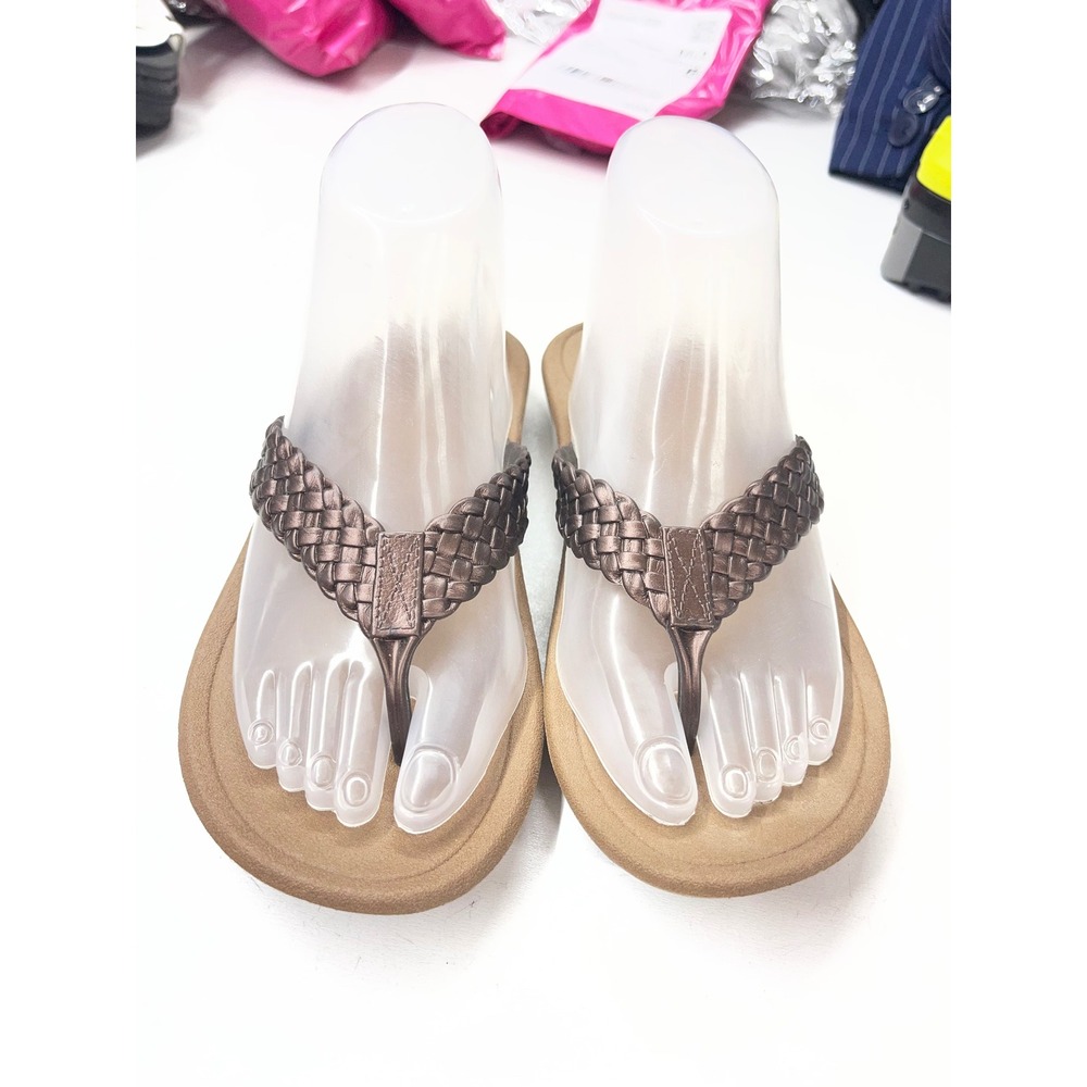 Okabashi Breeze Women Brown Metallic Braided Flip Flop Sandals Size M 7-8 USA